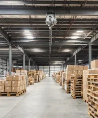 Warehouse aisle hoist scene